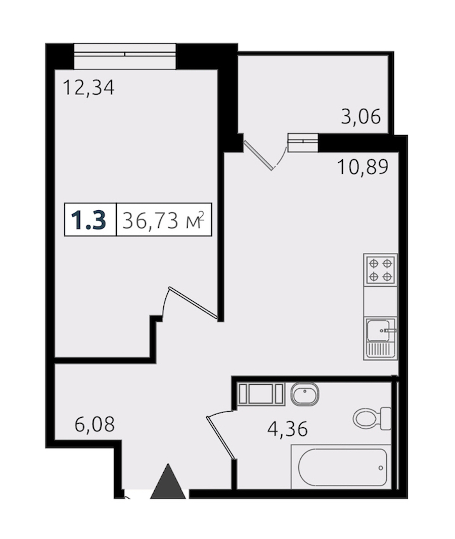 1-комнатная квартира 33.88 м², 10/14 эт., ЖК «Чёрная речка»